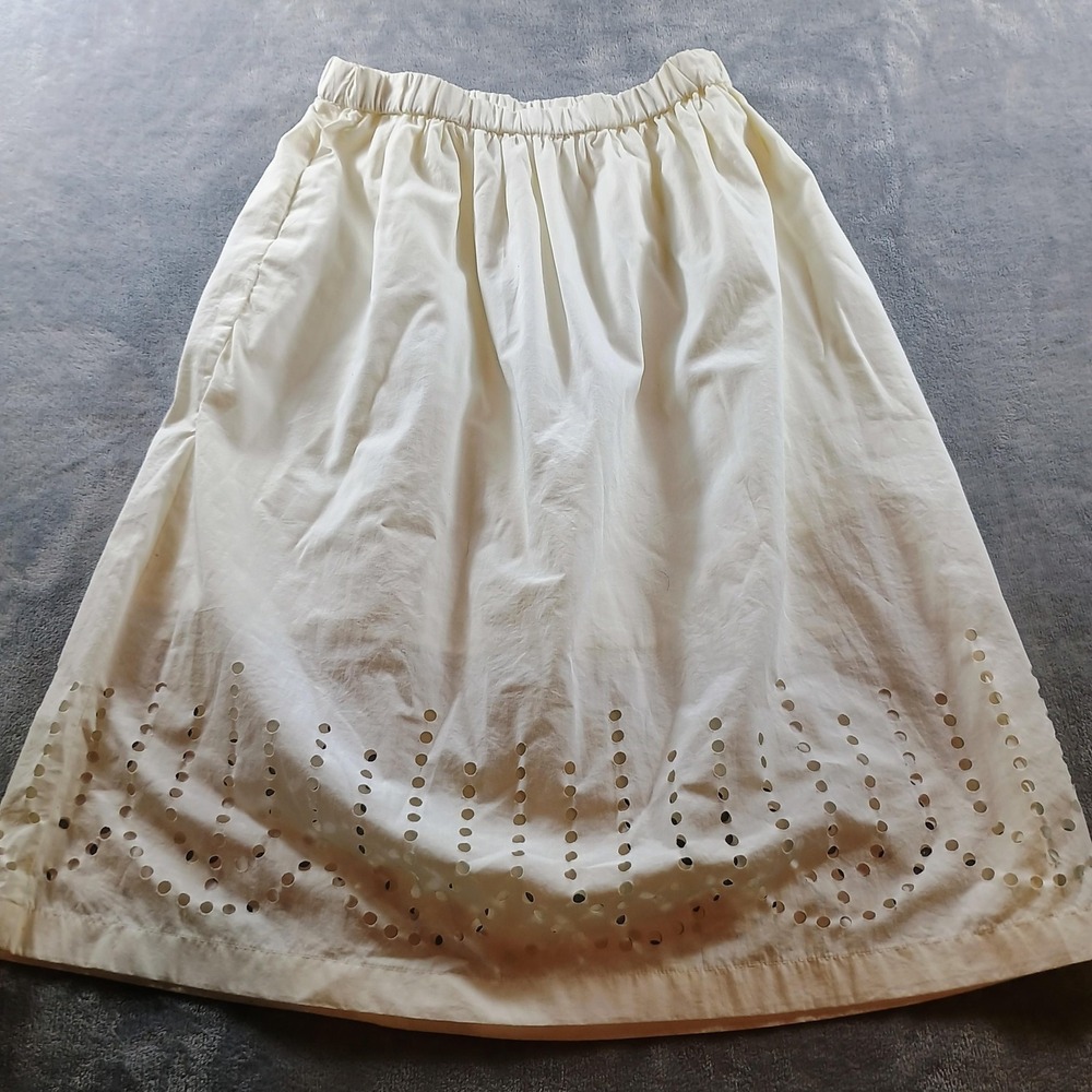 Gap Skirt Womens XS White Full Midi Elastic Waist Pockets Eyelet Lace Hem